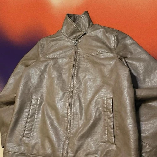 Dockers Men’s Brown Leather Jacket Stand-Up Collar Full Zip Quilted Lined L image 3