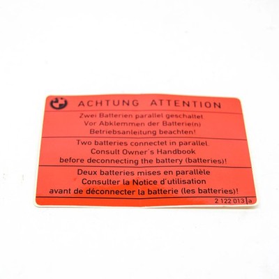 BMW 8 E31 Warning Battery Sticker Label 71212122013 2122013 NEW ORIGINAL