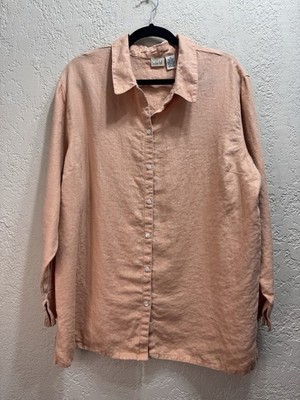 Linden Hill 100% Linen Button Up Shirt Womens XL Peach Long Sleeve Top