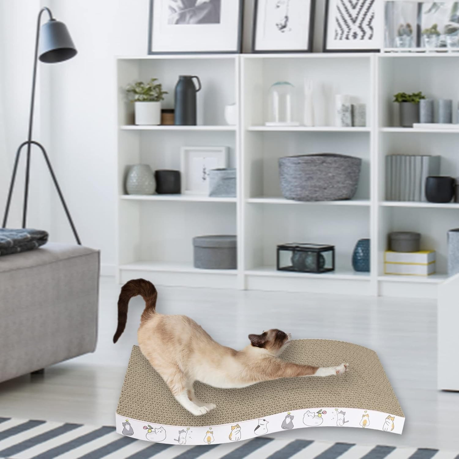 как выглядит 4 Pack Cat Scratcher Cardboard Pads Reversible Texture Curve Design Indoor Cats фото