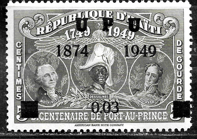 HICK GIRL- MINT HAITI STAMP   SC#385  1950   SURCHARGED  UPU ISSUE    G831