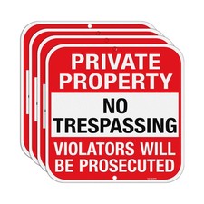 Large 4 Pack Private Property No Trespassing Sign - 12 x 12 Inches .040 Alu...