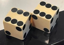 Old grained celluloid illegal club large inlay black pips dice pair 122923@
