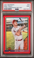 2021 BOWMAN CHROME 1991 BOWMAN RED REFRACTOR #MT MIKE TROUT 1/5 PSA 9