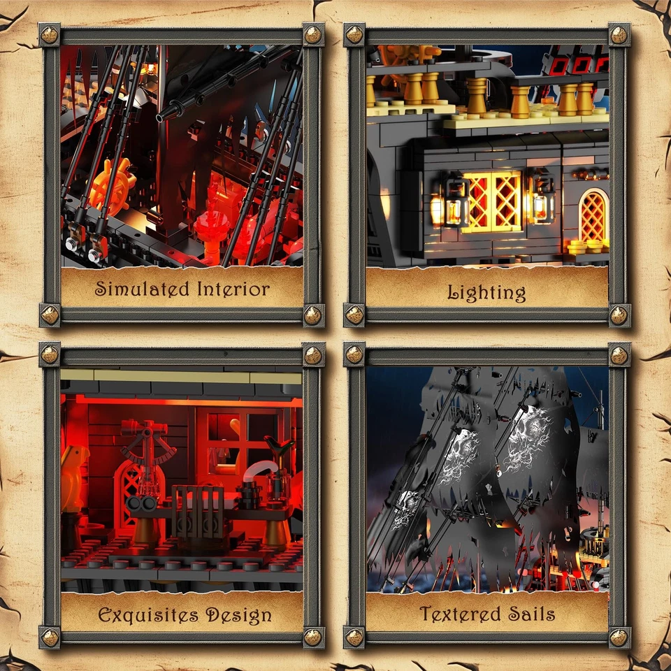 JMBricklayer Pirate Ship Building Toys with Lights, Pearl Pirate Ship Model B... - Image 4 of 4