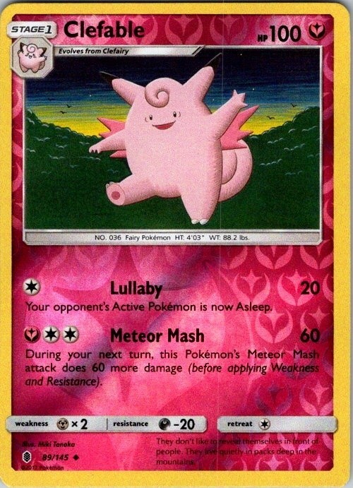 Clefable 89/145 Reverse Holo Pokemon Sun & Moon Guardians Rising 2017 NM