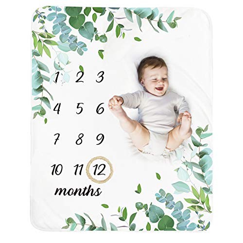 Baby Monthly Milestone Blanket Boy - Neutral Leaf Newborn Month Blanket for - Picture 2 of 8