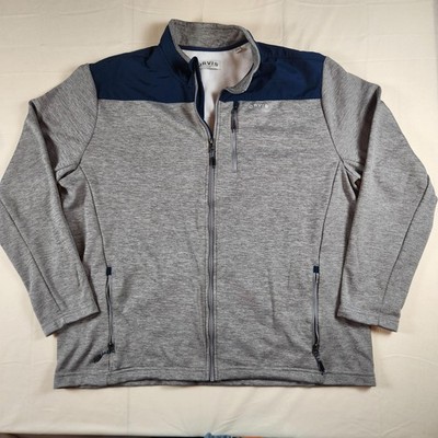 Orvis Jacket Mens 2XL Gray Blue Full Zip Fleece Nylon Yoke Chest Pocket