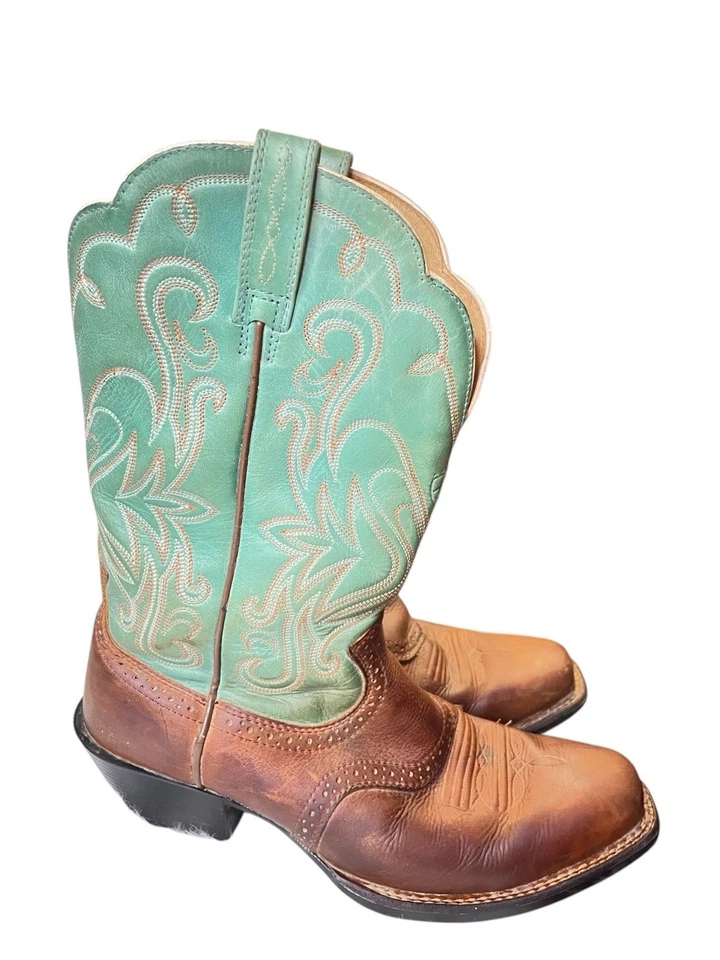 Ariat Brown & Turquoise Leather Western Cowboy Boots size 9 B - Image 3 of 4