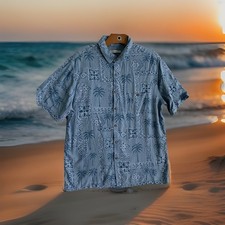 Campia Moda Men Sz Lrg Hawaiian Button Up Blue Floral shirt short sleeve vintage