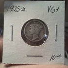 Antique Vintage 1925-S Mercury Dime VG+ Silver 10C Coin San Francisco Circulated