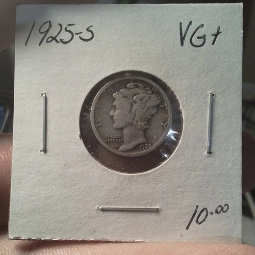 Antique Vintage 1925-S Mercury Dime VG+ Silver 10C Coin San Francisco Circulated