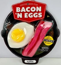 Toysmith Squishy Stretchy Bacon ’N Eggs Set – Sensory Fidget Play Food New