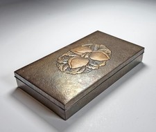 Antique Japanese Jungin Pure Silver and Wood Box with Relief Peaches