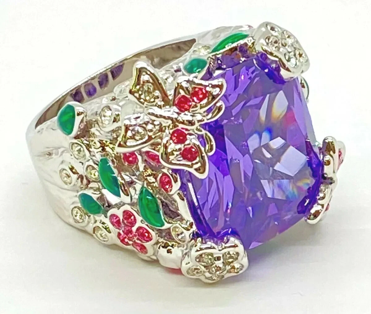 HSN Joan Boyce Cubic Zirconia Crystal Enamel Statement Ring Size