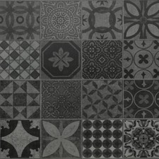 Victorian Pattern Floor Tiles Waterproof LVT Click Flooring Black Charcoal