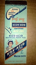 RARE OLD Vintage "The New Grooved NOX-ACID TOOTHBRUSH". matchbook.MADE IN USA