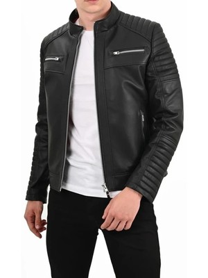 Leather Jacket Men's Biker Motorcycle Style Men Sheep Skin Racer Soft Black 10