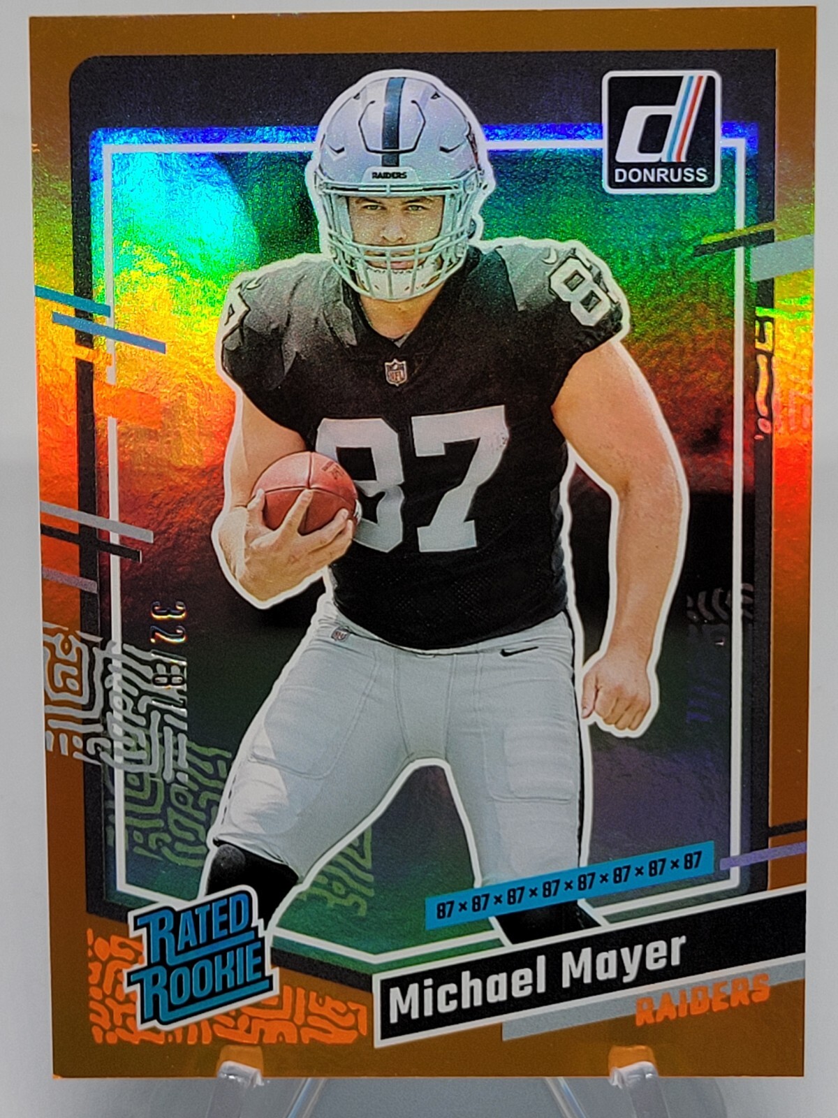 2023 Donruss Rated Rookie Jersey Number Michael Mayer #/87 RC SSP Raiders