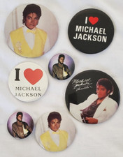 7 Vtg MICHAEL JACKSON Pin Pinback Buttons Badge I Love Heart Michael 1980s Pins