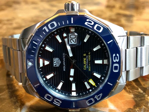 Tag Heuer Aquaracer Caliber 5 Blue Bezel WAY201B-0 Never Worn Box Papers |  eBay