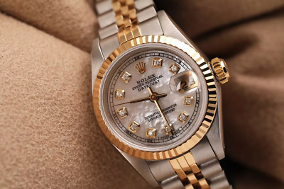 Rolex Datejust 26 mm White Mother Of Pearl Diamond Dial Two Tone Women's Watch
