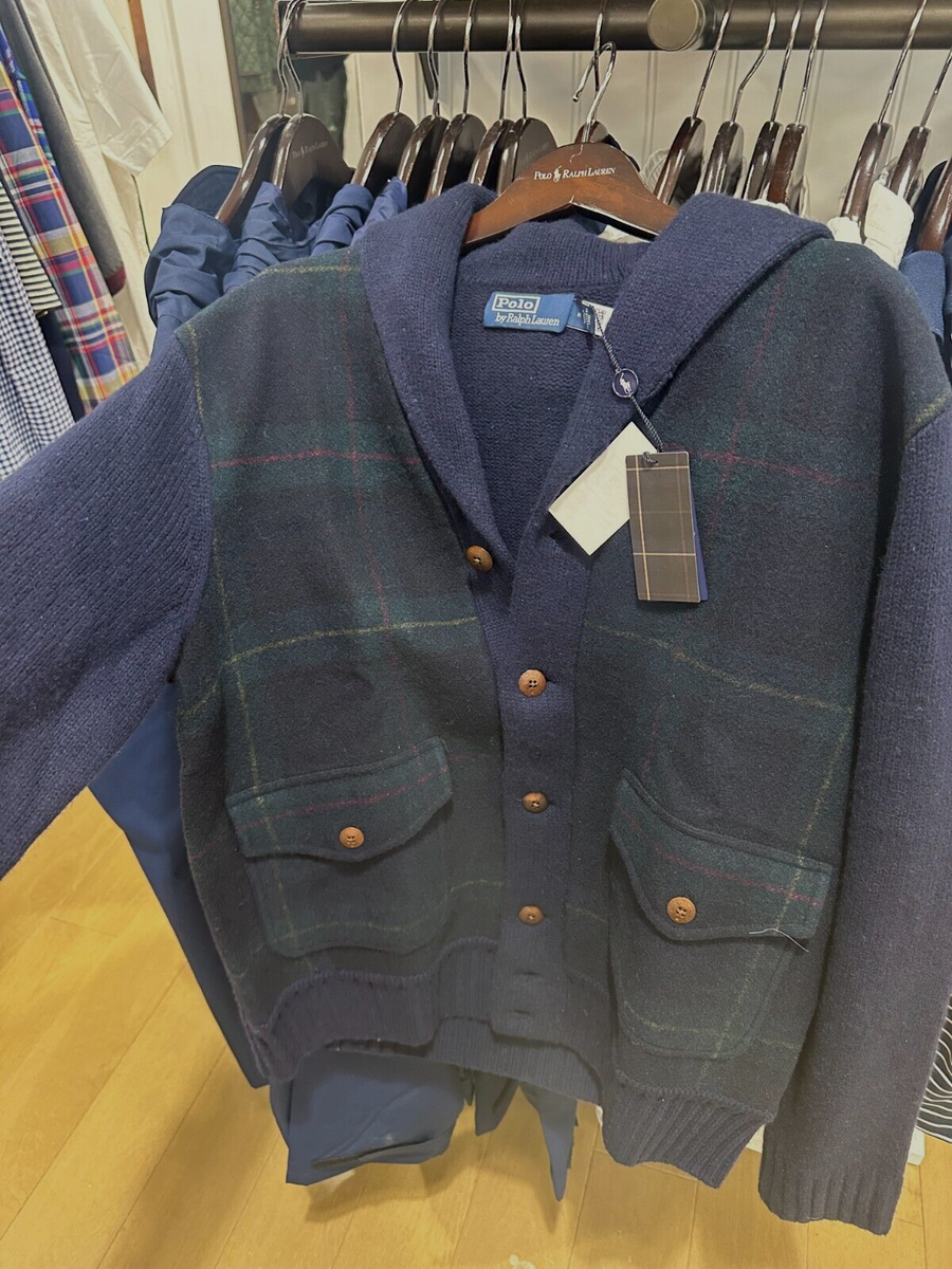 Polo Ralph Lauren The Polo Tartan Wool Cardigan Navy Green Size M