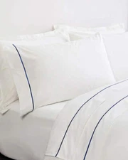 FRETTE ONE BOURDON KING 4 PIECE SHEET SET PERCALE WHITE/NAVY