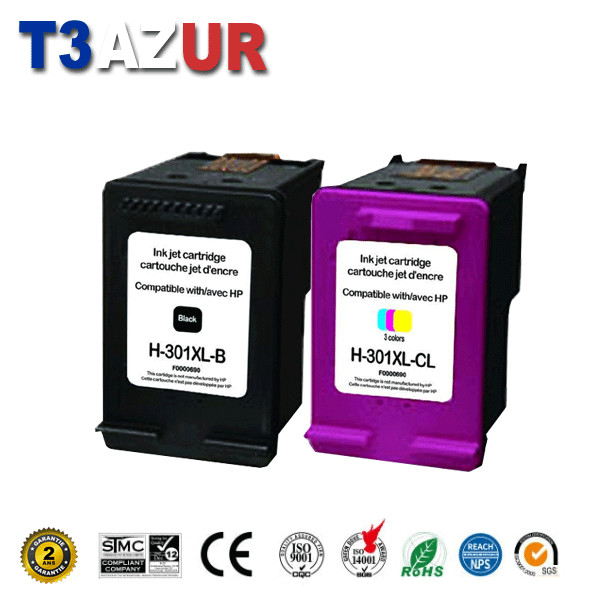 Cartouches d'encre 301 XL compatibles HP avec puce intelligente et finition premium