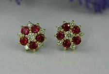 2Ct Round Cut Halo Lab Created Red Ruby Stud Earrings 14k Yellow Gold Plated