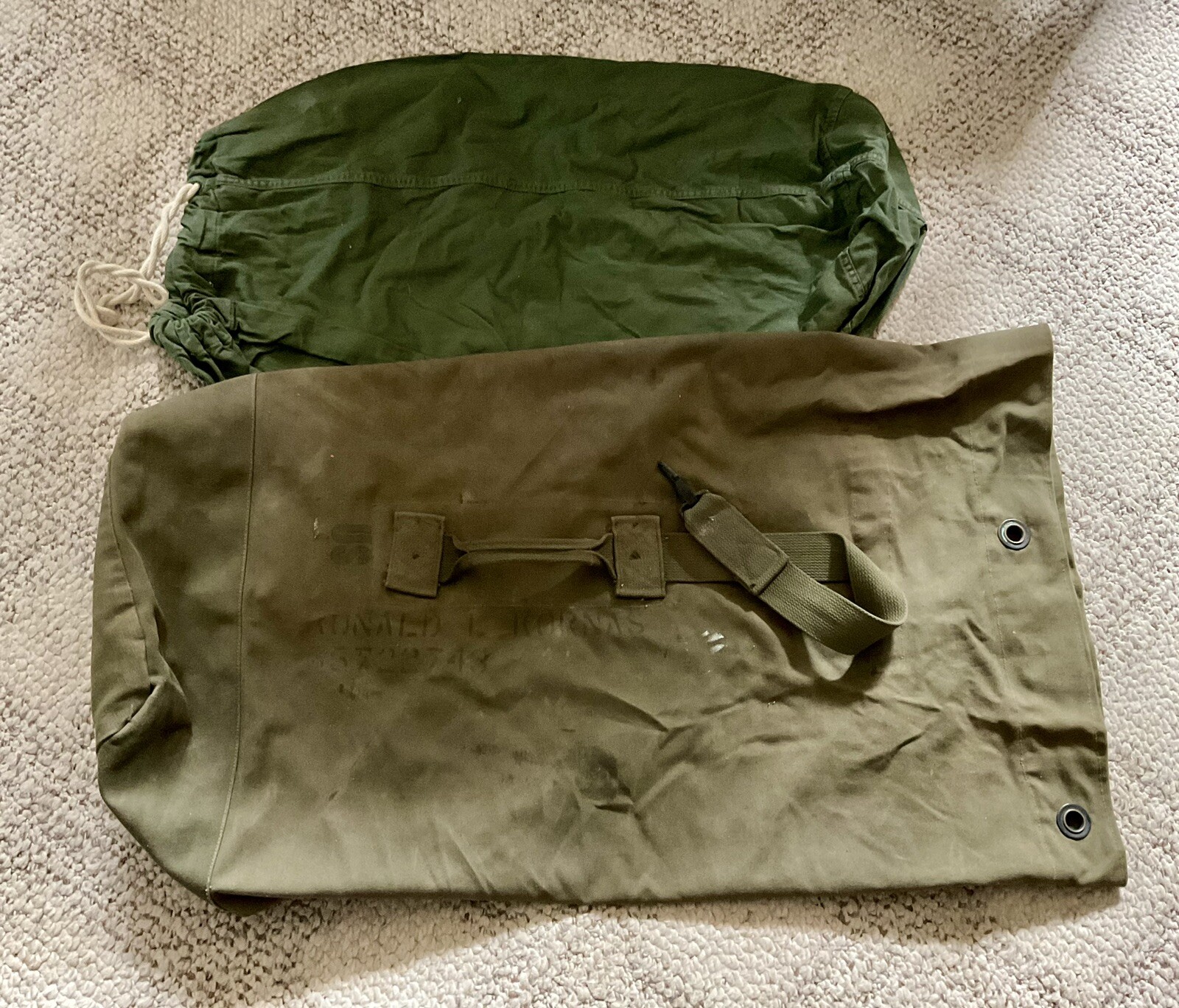 1960s Army Green Canvas Military Laundry Bags Vintage Style