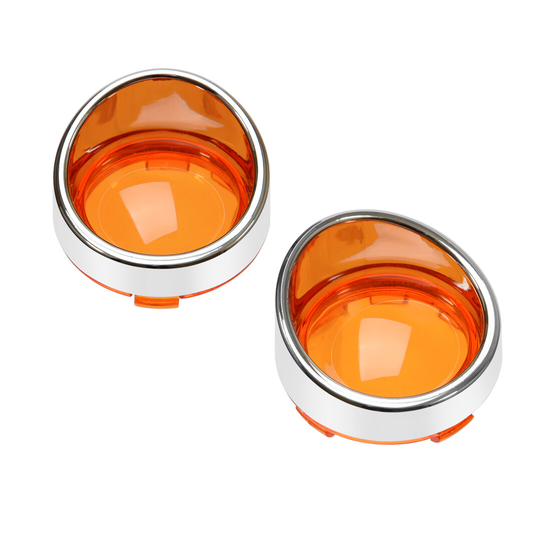 Chrome Turn Signal Visor Trim Ring W/ Amber Lens – Fits Harley Sportster & Softail – LED Ready