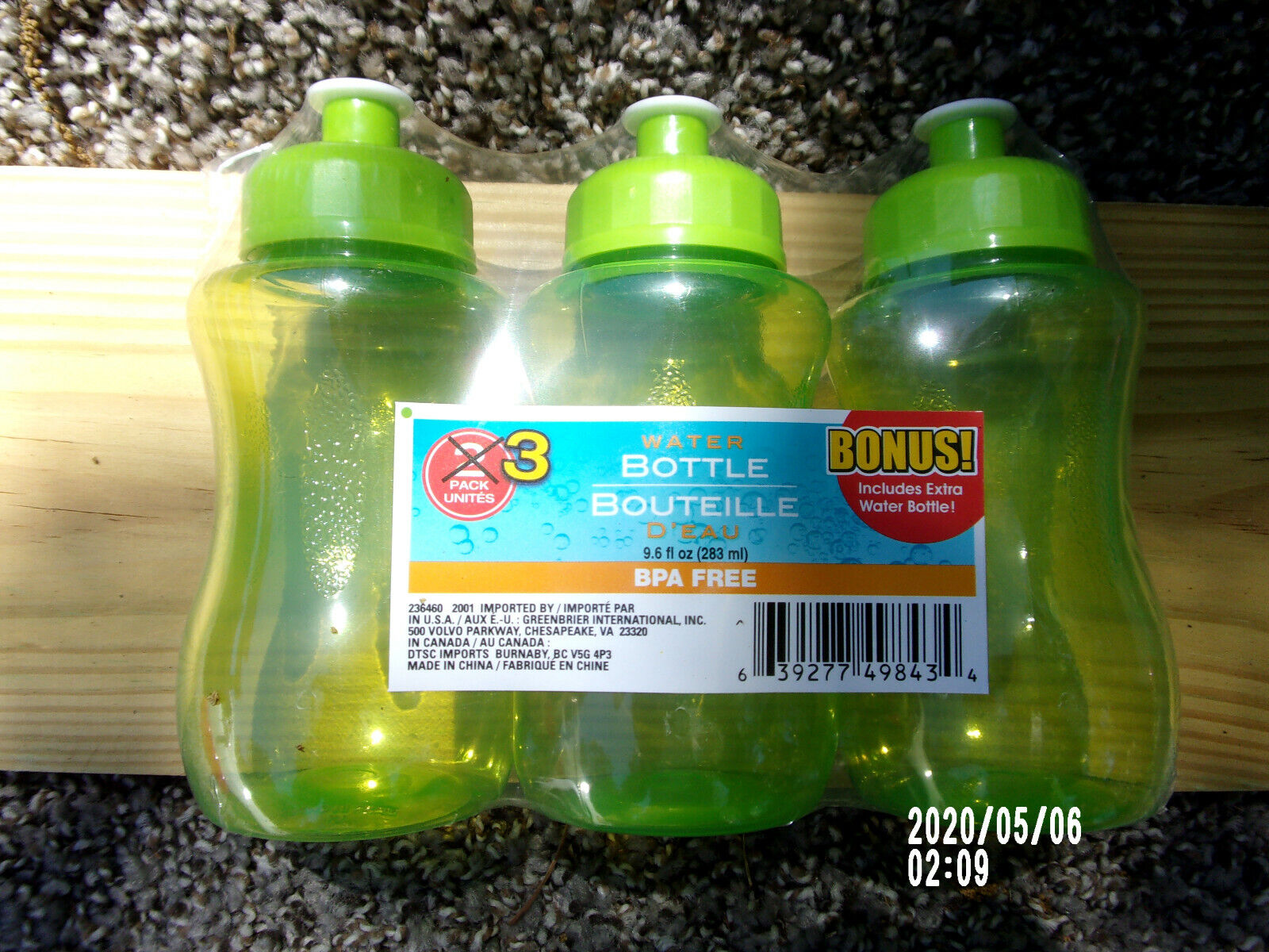2 pk Translucent Colorful Plastic Water Bottles W/Pull-Top Spout