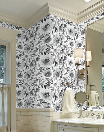GW5131 Grace & Gardenia Gray Floral Peel and Stick Wallpaper Roll 20.5in x 18ft - Picture 4 of 5