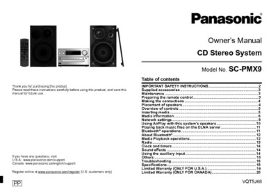 Panasonic SA-PMX9 CD Stereo System Owners Instruction Manual | eBay