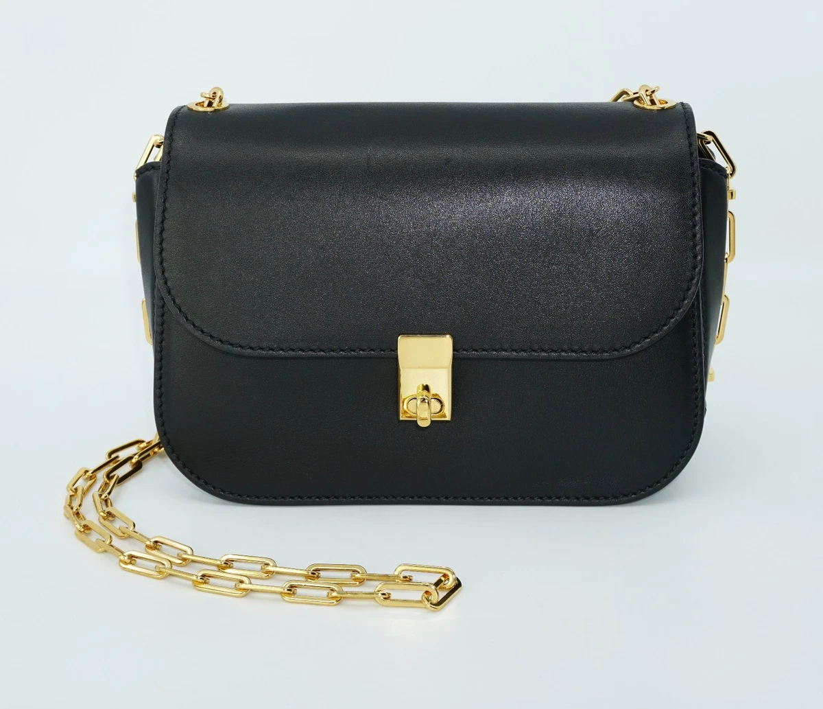 The Chain Link Leather Crossbody Black