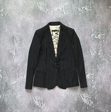 Just Cavalli 44 Black Blazer Linen Leopard   Printed Button Up Casual Jacket
