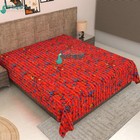 Bird Print Indian Cotton Kantha Handmade Blanket King Size Bedspread Throw