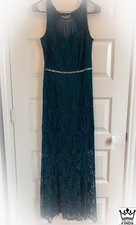 Teal Enfocus Studio Lace With Rhinestone Waistline Long Dress Sz 10