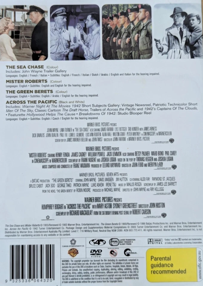 The Sea Chase /Mister Roberts /Green Berets /Across the Pacific DVD Set - Image 2 of 2