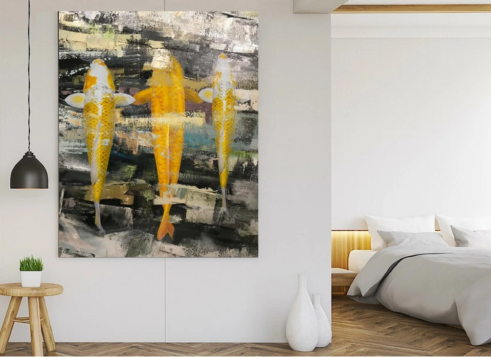 XXL LEINWAND BILD BIS 130x100x5 FISCHE KOI ABSTRAKT BUNT MODERN WANDBILD GEMÄLDE - Bild 4 von 4