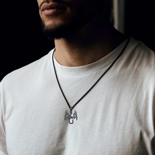 PROESS Fish Hook Necklace for Men 925 Sterling Silver Antler Duck Pendant Nec... - Picture 2 of 4