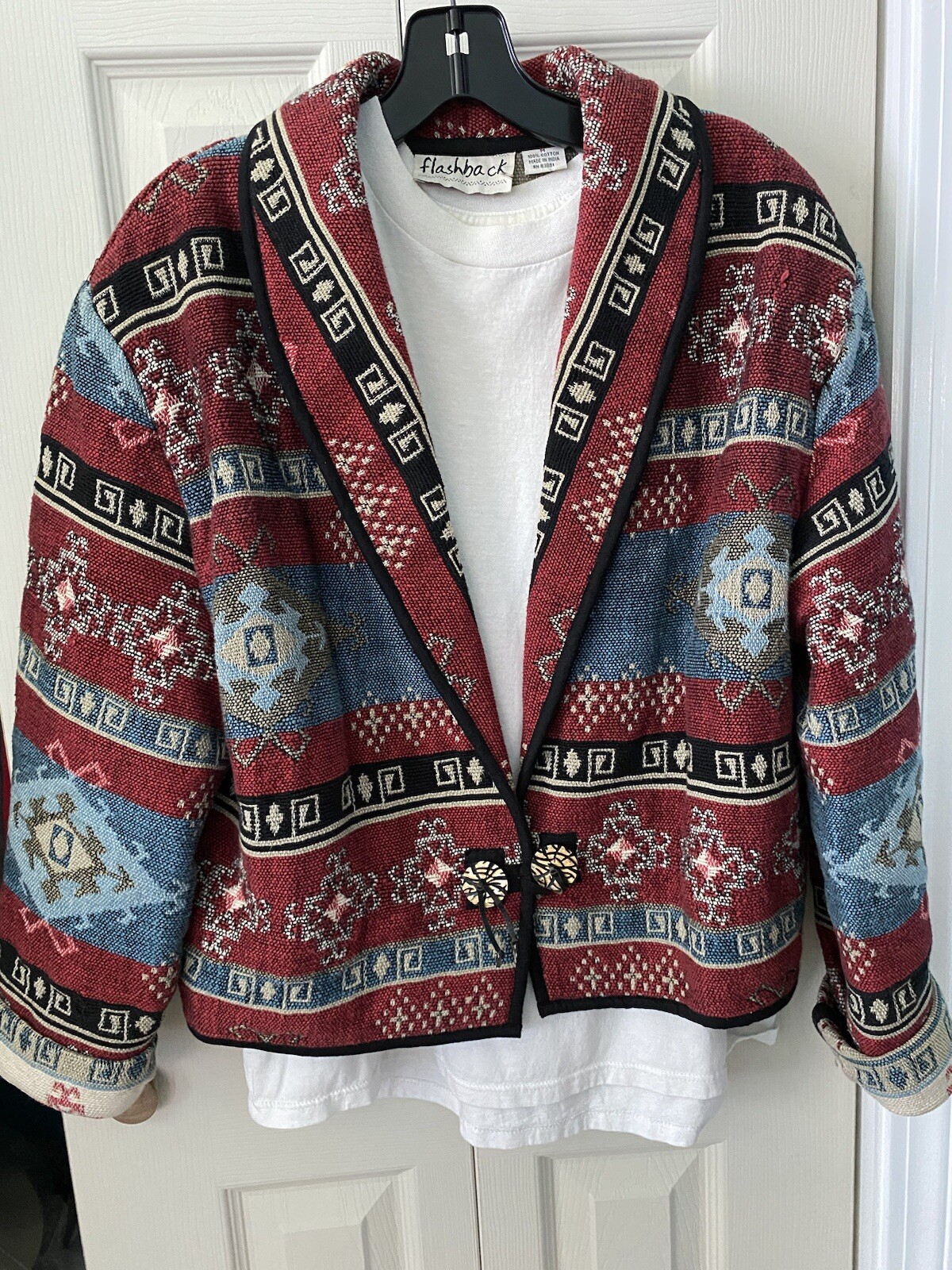 Vintage FLASHBACK Tapestry Southwest Aztec Medium 90s Cropped Blanket Jacket