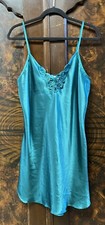 Vtg 1993 California Dynasty Sz M Chemise Nightie Green Shiny Satin Ribbon Lace
