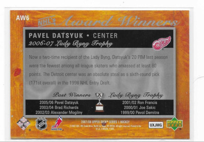 2007-08 Upper Deck Pavel Datsyuk NHL Award Winners Lady Bing - Red