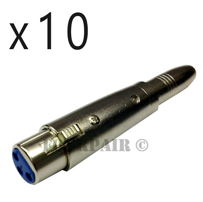 10 Pack - 3pin XLR Female to 1/4'' 6.35mm Mono Jack Audio Microphone Mic Adapter