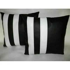 Black Pillow Cushion Home Stylish Soft Lambskin Décor Real Leather Decent Cover