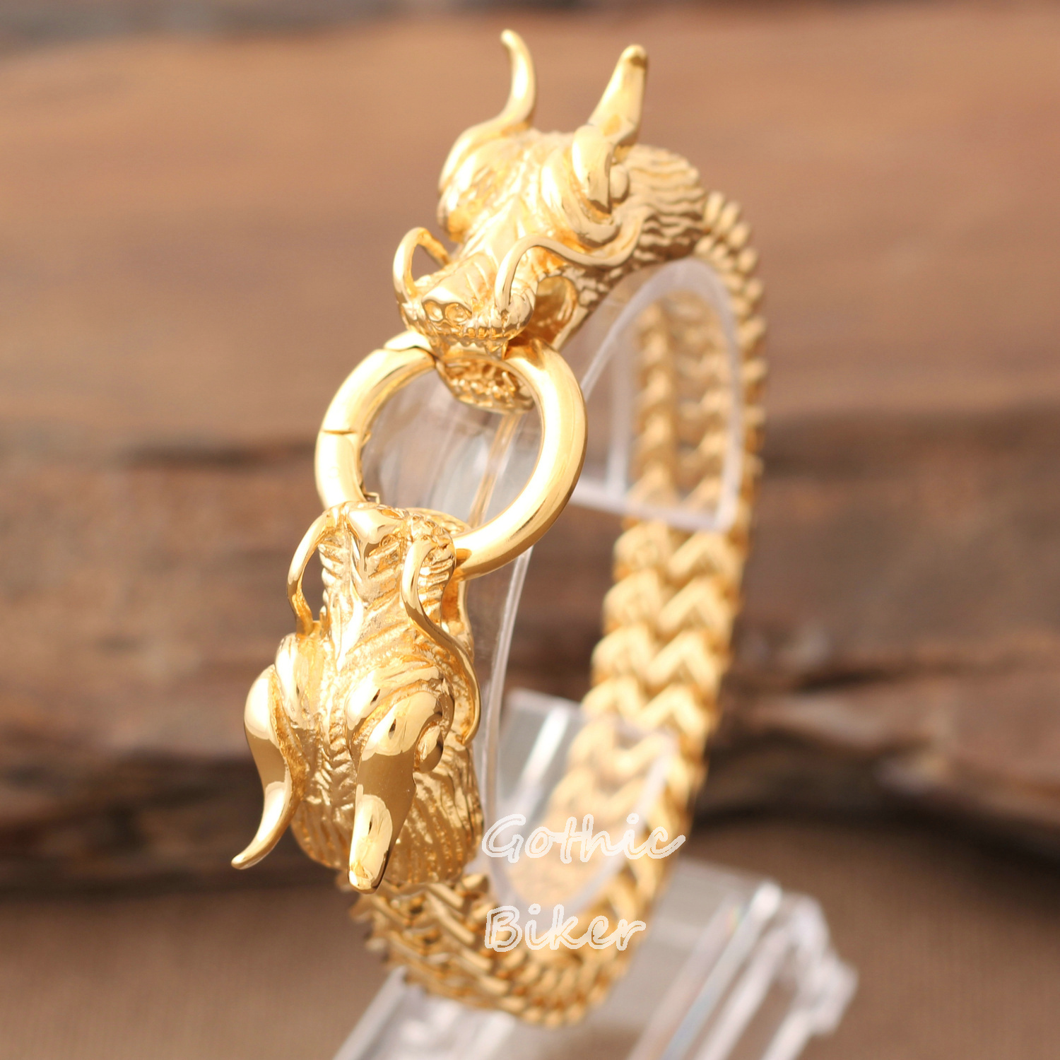 Bracciale Uomo Oro Teste Di Leone Franco Catena Maglia Cubana Bling Hip Hop Gioi - Foto 2