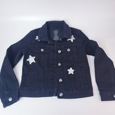 Wonder Nation Girls Black Stretchy Denim Jacket Star Sequin XS 4-5