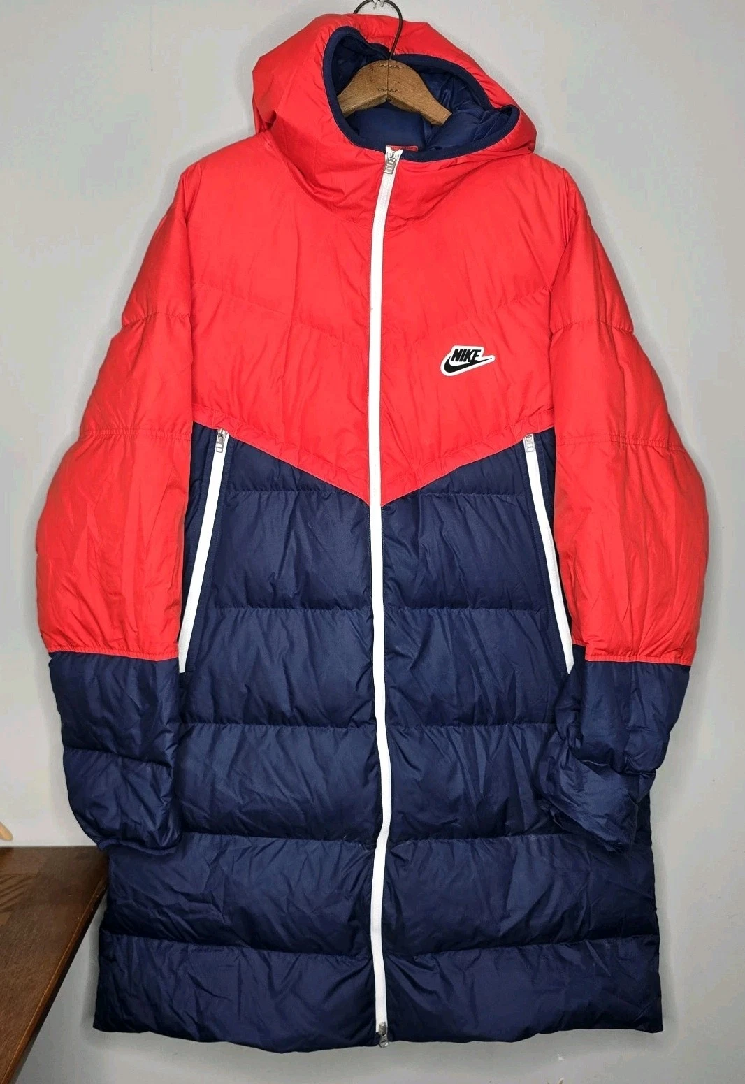 Nike Goose Down Fill Windrunner Storm Fit Parka Jacket Red Navy Men’s Large Nike